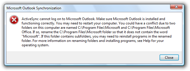 An error message with a long description of the error and potential causes.