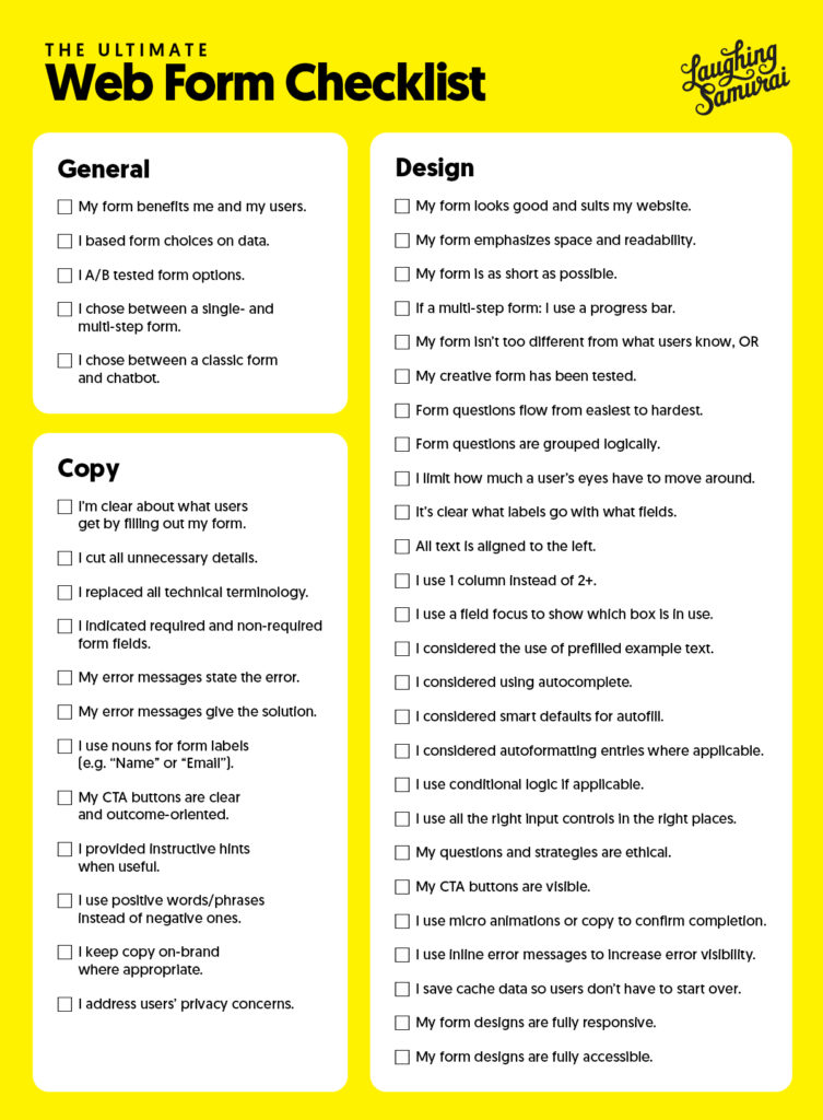 Checklist for creating great web forms