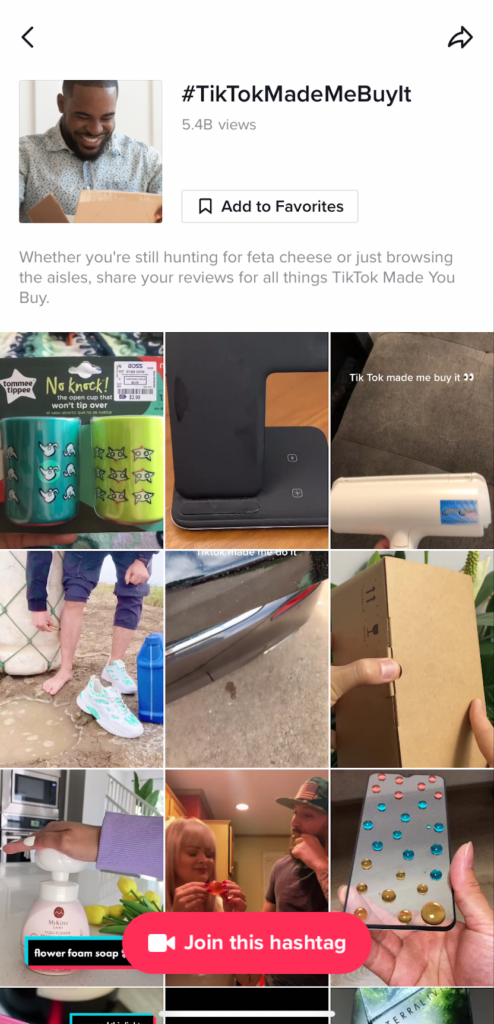 TikTok made me buy it hashtag with 5.4 billion views