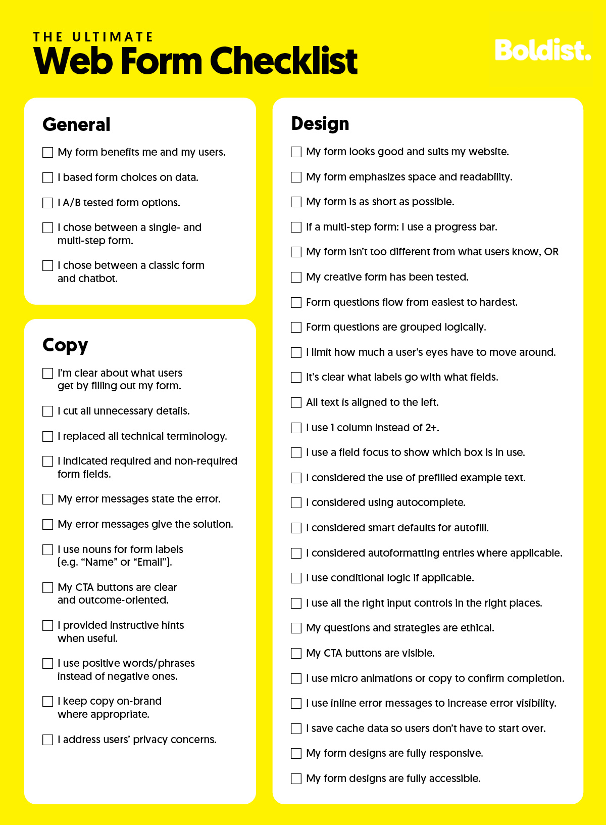 Checklist to improve web forms