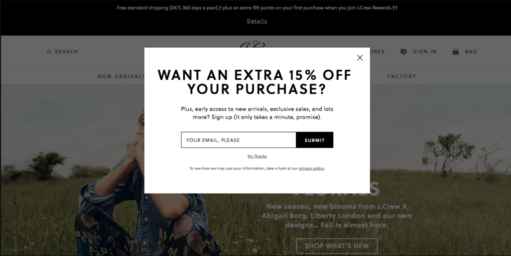 exit intent pop-up offering discount