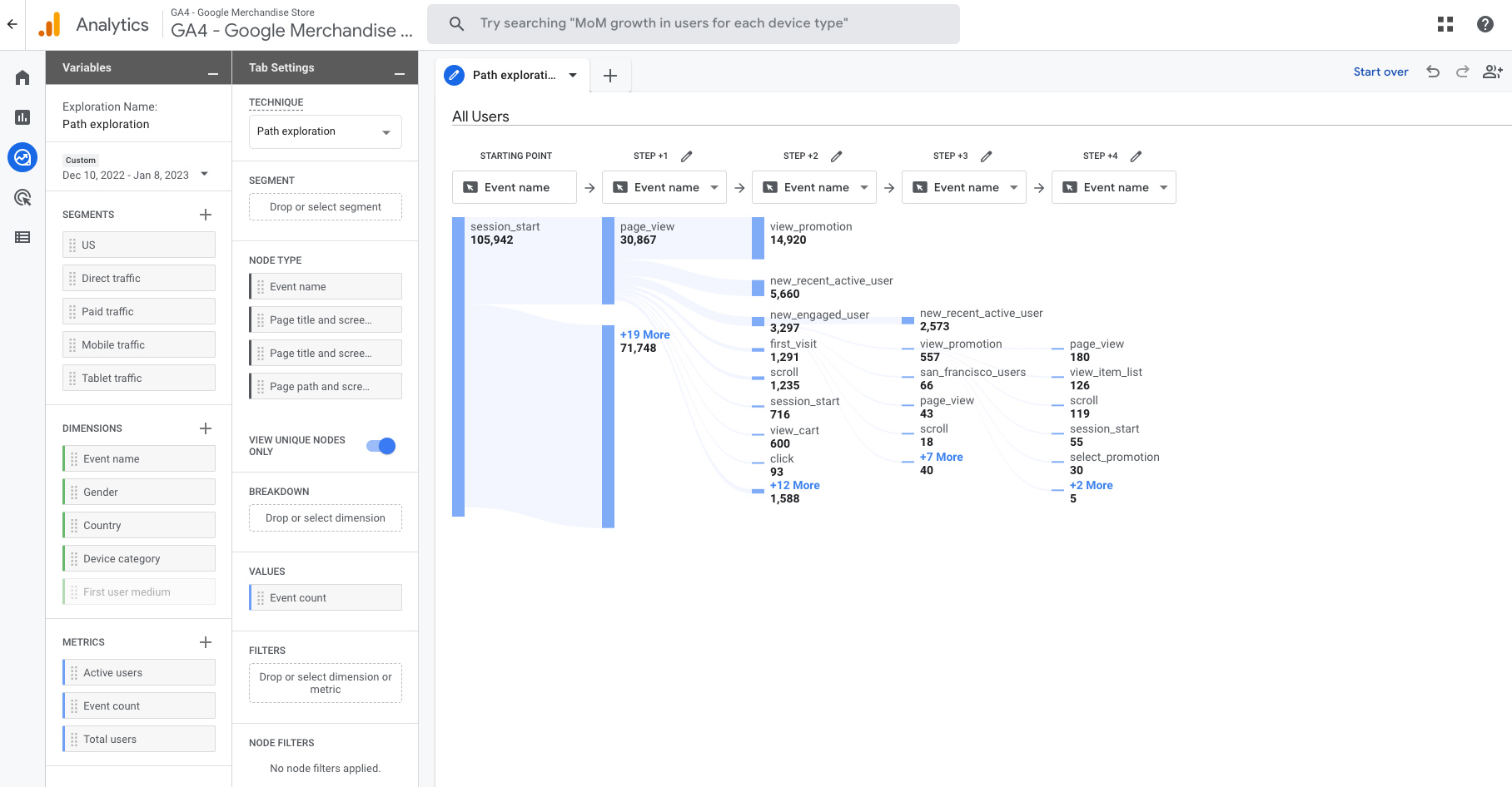 Screenshot of path Exploration report in GA4.