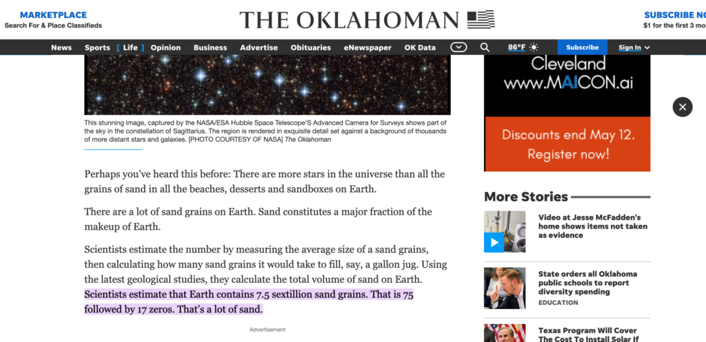 Example of Google highlighting snippet text in context