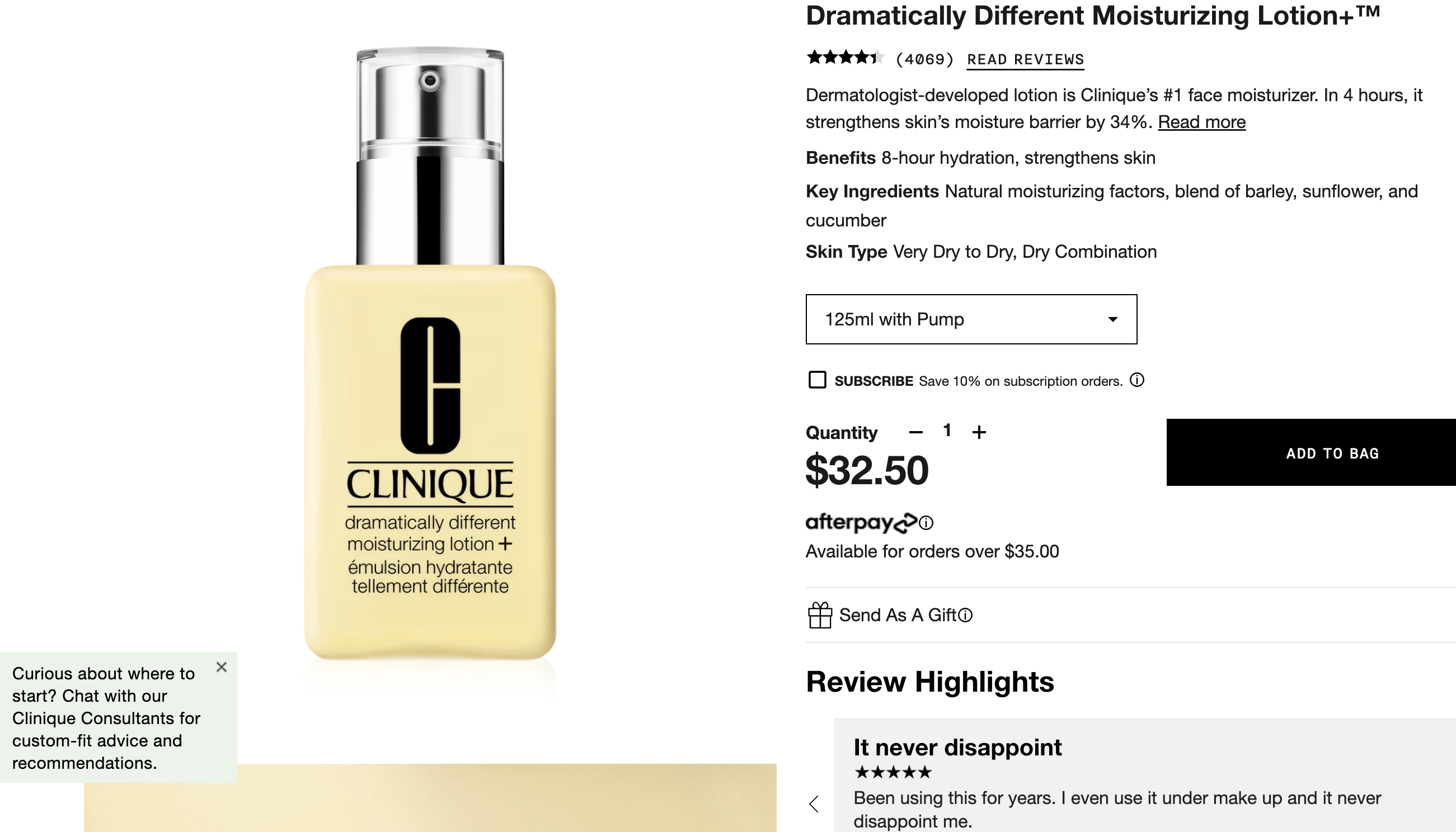 Clinique lotion product description