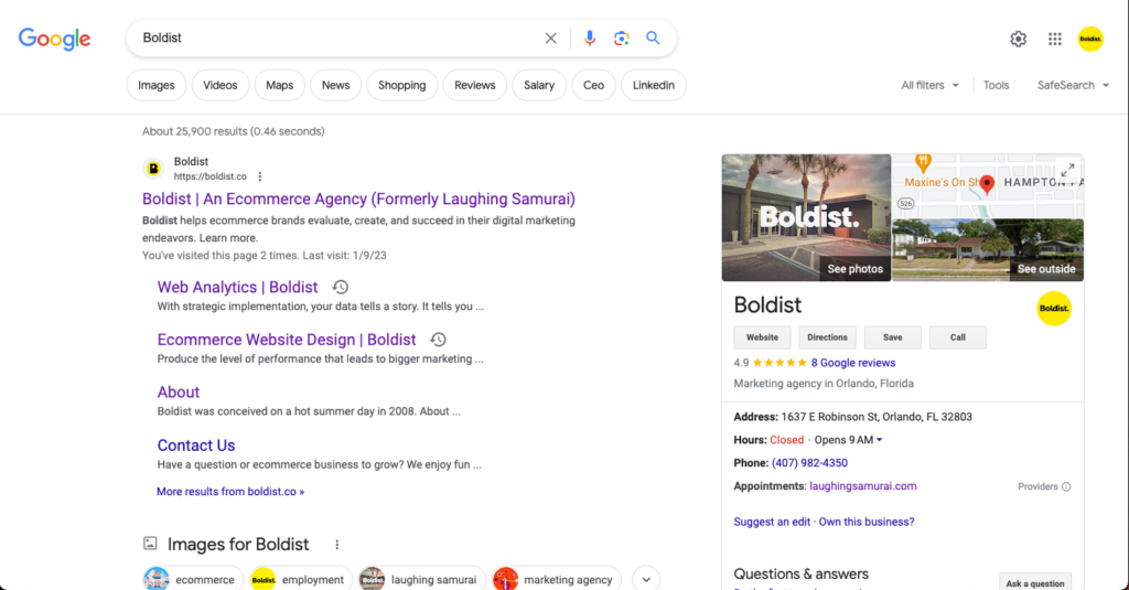 Google's search page with a cog icon in the top right indicating settings
